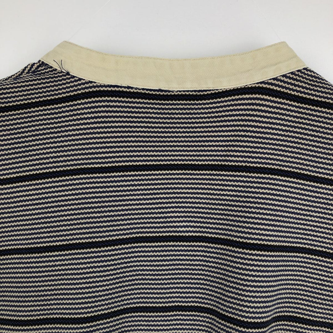1990'S Eddie Bauer striped pattern henley neck long-sleeved T-shirt, men's size L equivalent, vintage. cotton navy blue type Vintage Second Hand