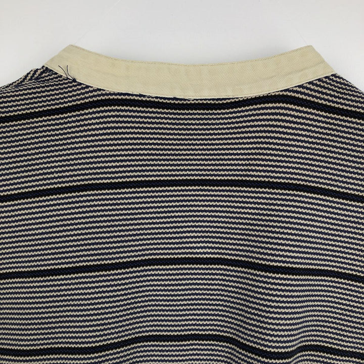 1990'S Eddie Bauer striped pattern henley neck long-sleeved T-shirt, men's size L equivalent, vintage. cotton navy blue type Vintage Second Hand