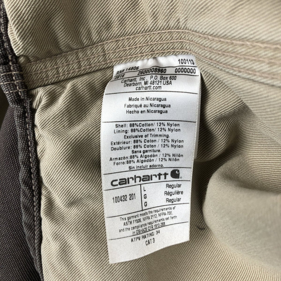Carhartt FR Series Long-Sleeve Duck Work Shirt, Men's Size L (approx.) cotton brown type Vintage Second Hand