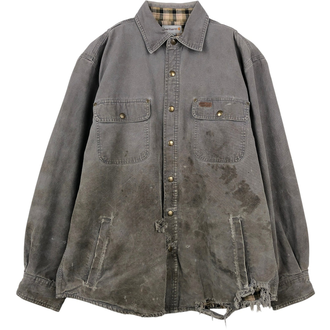 Carhartt Long Sleeve Duck Work Shirt, Men's Size Medium cotton gray type Vintage Second Hand