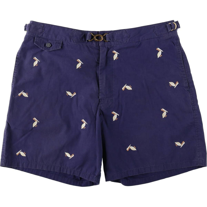 Ralph Lauren POLO by Ralph Lauren all-over bird print swim shorts, men's size W36 (approx.) cotton navy blue type Vintage Second Hand