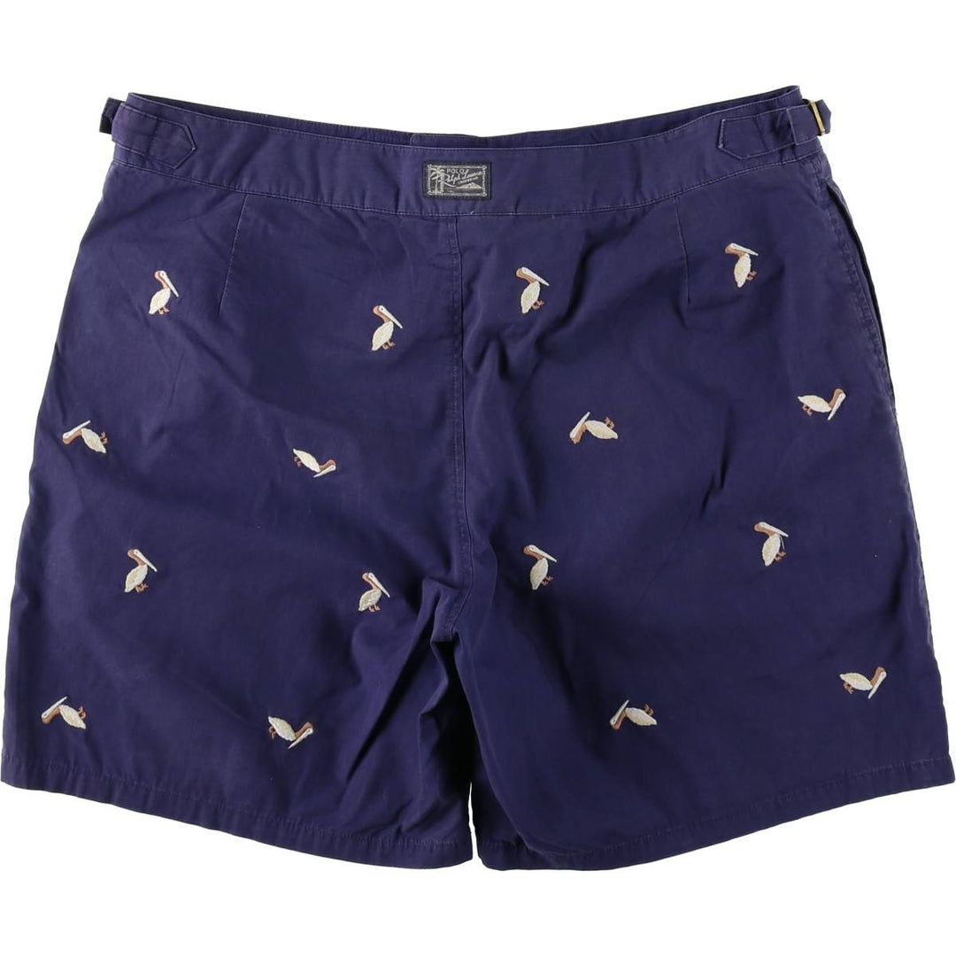 Ralph Lauren POLO by Ralph Lauren all-over bird print swim shorts, men's size W36 (approx.) cotton navy blue type Vintage Second Hand