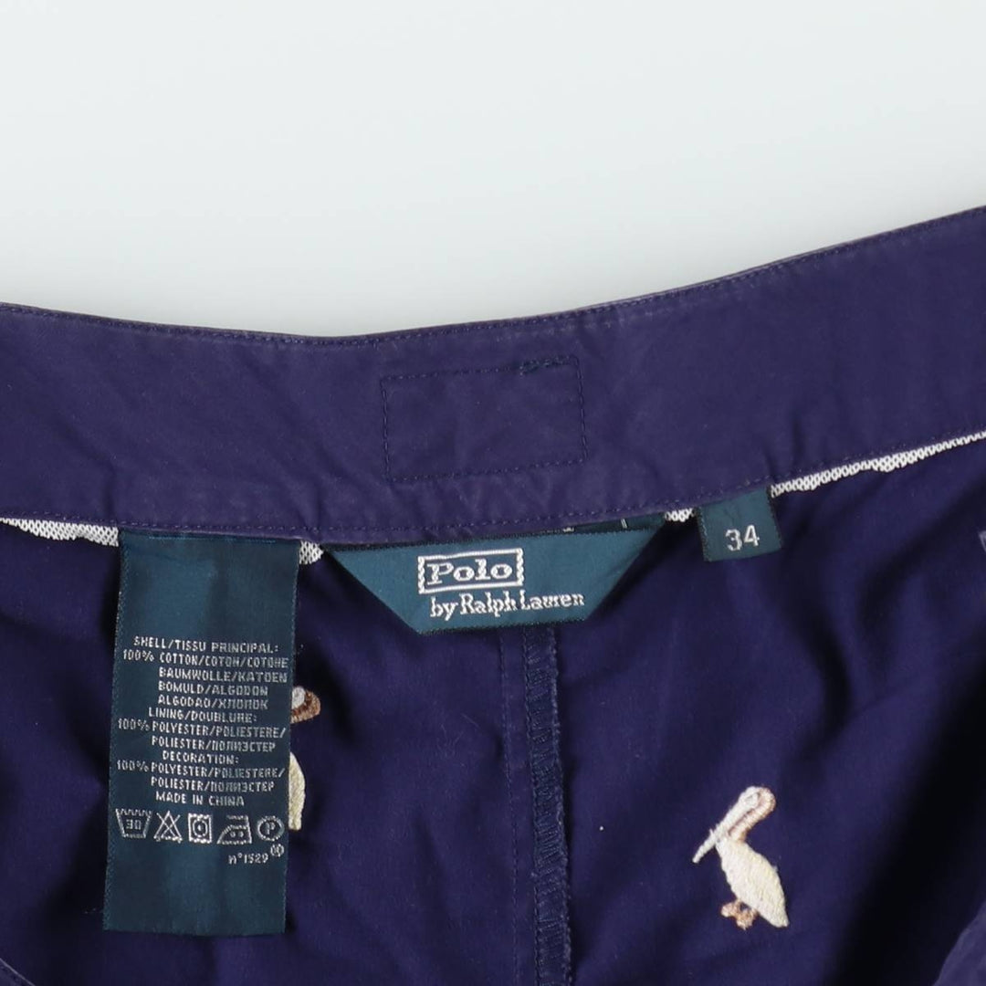 Ralph Lauren POLO by Ralph Lauren all-over bird print swim shorts, men's size W36 (approx.) cotton navy blue type Vintage Second Hand
