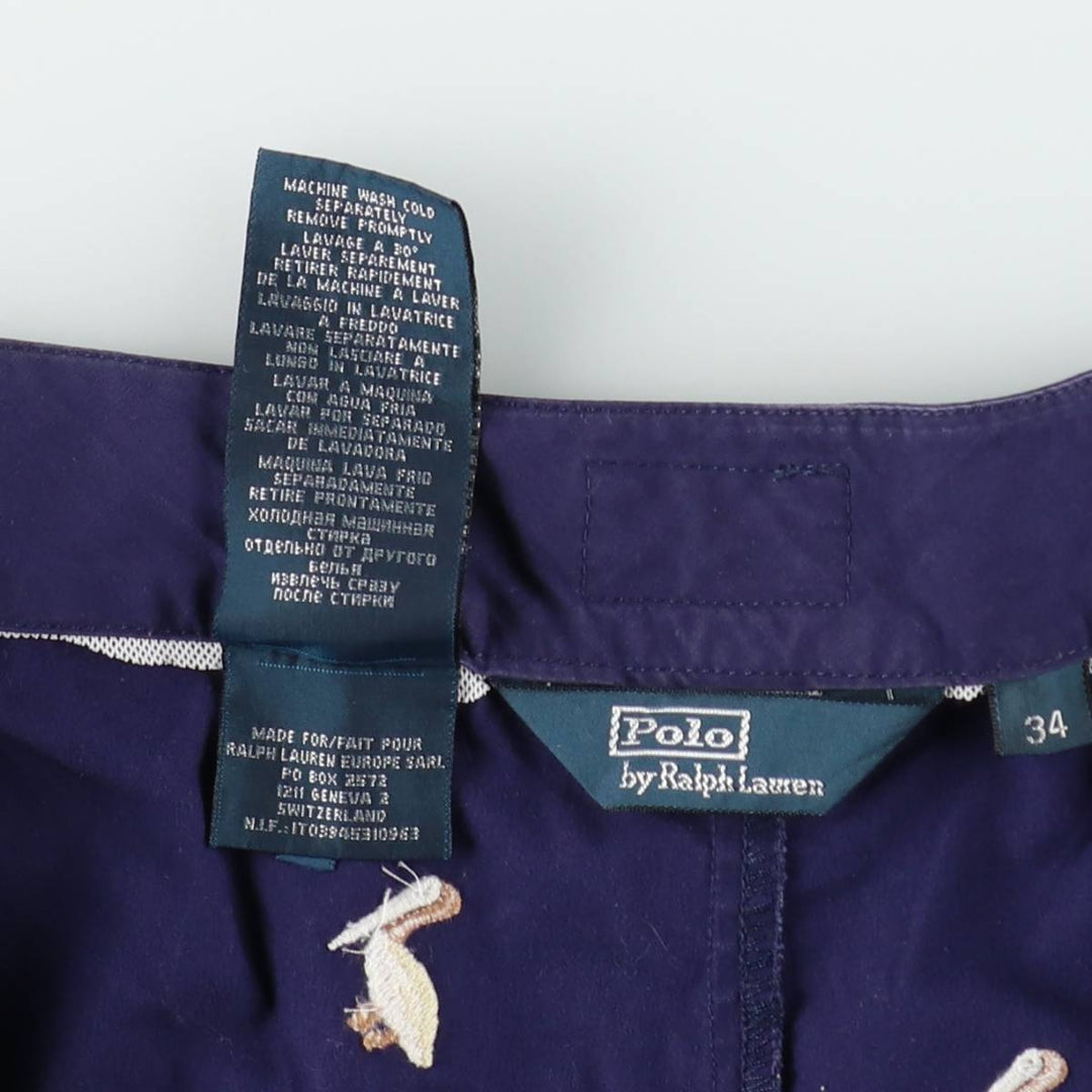 Ralph Lauren POLO by Ralph Lauren all-over bird print swim shorts, men's size W36 (approx.) cotton navy blue type Vintage Second Hand