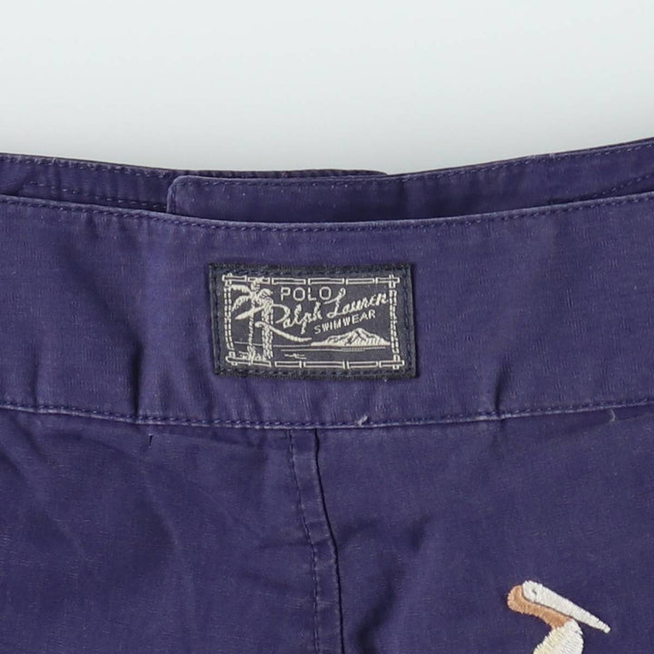 Ralph Lauren POLO by Ralph Lauren all-over bird print swim shorts, men's size W36 (approx.) cotton navy blue type Vintage Second Hand