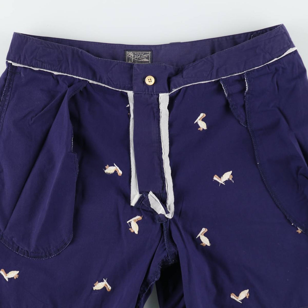 Ralph Lauren POLO by Ralph Lauren all-over bird print swim shorts, men's size W36 (approx.) cotton navy blue type Vintage Second Hand