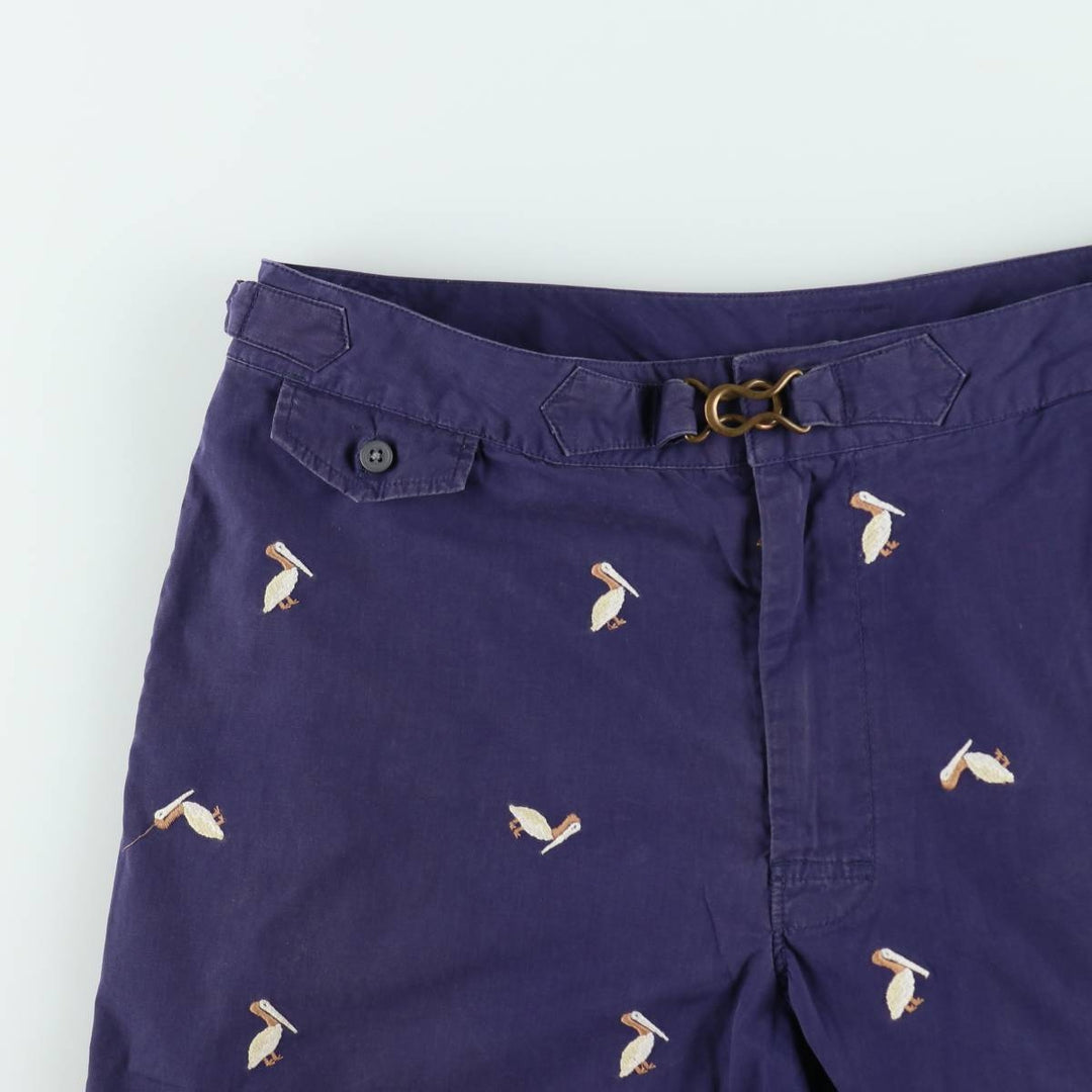 Ralph Lauren POLO by Ralph Lauren all-over bird print swim shorts, men's size W36 (approx.) cotton navy blue type Vintage Second Hand
