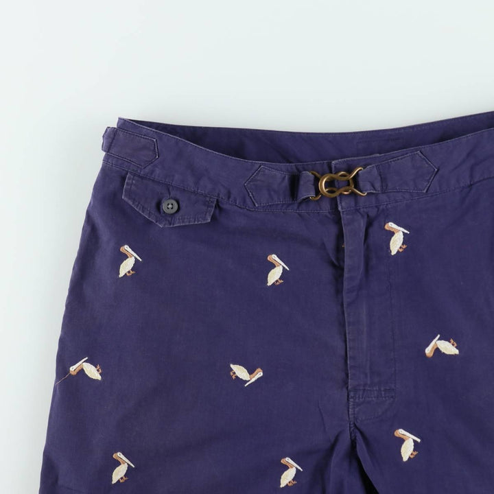 Ralph Lauren POLO by Ralph Lauren all-over bird print swim shorts, men's size W36 (approx.) cotton navy blue type Vintage Second Hand