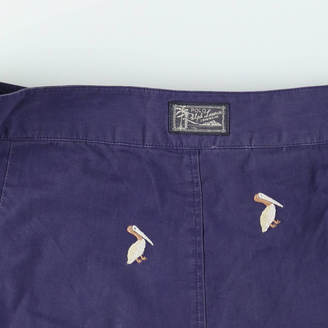 Ralph Lauren POLO by Ralph Lauren all-over bird print swim shorts, men's size W36 (approx.) cotton navy blue type Vintage Second Hand