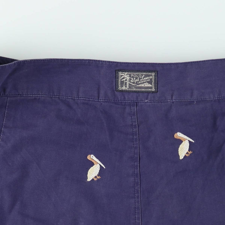 Ralph Lauren POLO by Ralph Lauren all-over bird print swim shorts, men's size W36 (approx.) cotton navy blue type Vintage Second Hand