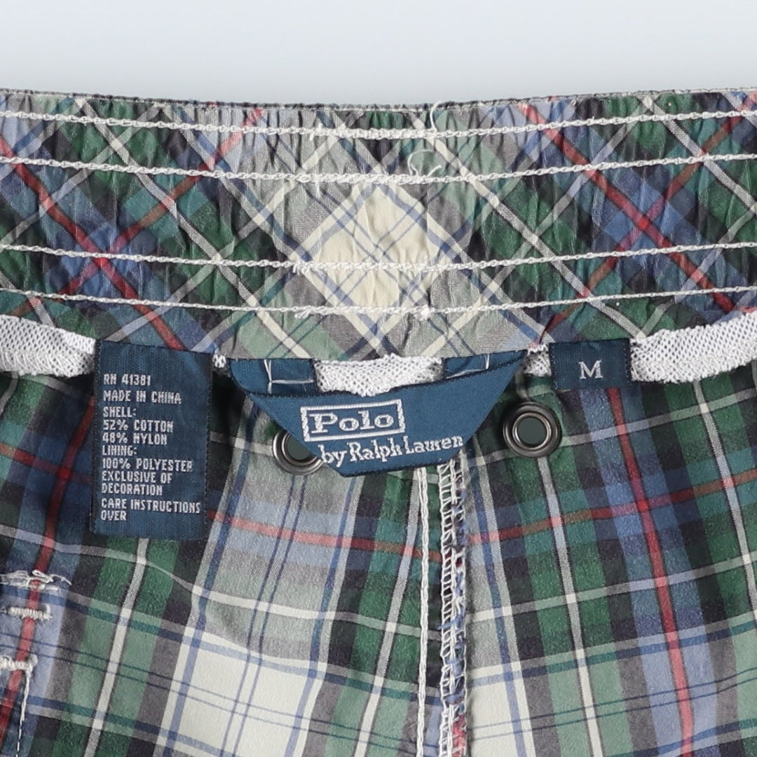 Ralph Lauren POLO by Ralph Lauren Check Pattern Big Pony Swim Shorts (Men's Size M) cotton green type Vintage Second Hand