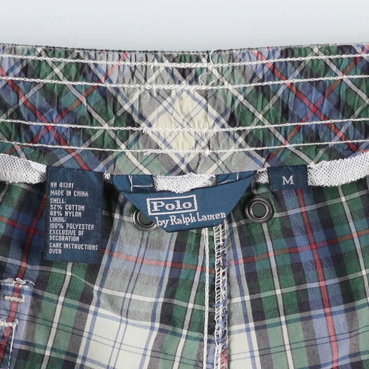 Ralph Lauren POLO by Ralph Lauren Check Pattern Big Pony Swim Shorts (Men's Size M) cotton green type Vintage Second Hand