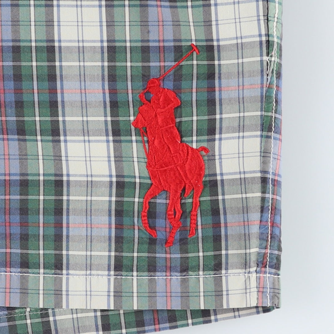 Ralph Lauren POLO by Ralph Lauren Check Pattern Big Pony Swim Shorts (Men's Size M) cotton green type Vintage Second Hand