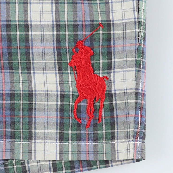 Ralph Lauren POLO by Ralph Lauren Check Pattern Big Pony Swim Shorts (Men's Size M) cotton green type Vintage Second Hand