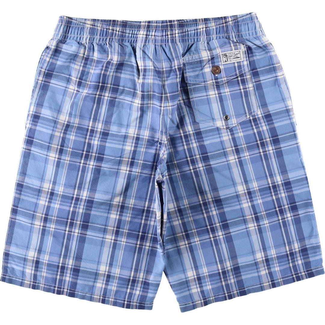 Ralph Lauren POLO by Ralph Lauren Check Pattern Swim Shorts (Men's Size L) cotton blue type Vintage Second Hand