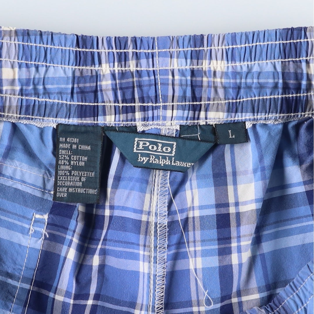 Ralph Lauren POLO by Ralph Lauren Check Pattern Swim Shorts (Men's Size L) cotton blue type Vintage Second Hand