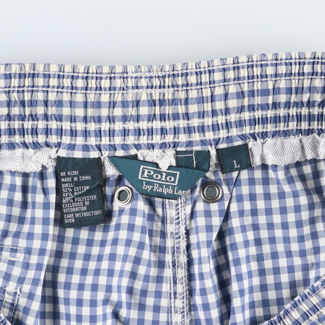 Ralph Lauren POLO by Ralph Lauren Check Pattern Gingham Check Swim Shorts (Men's Size L) cotton blue type Vintage Second Hand