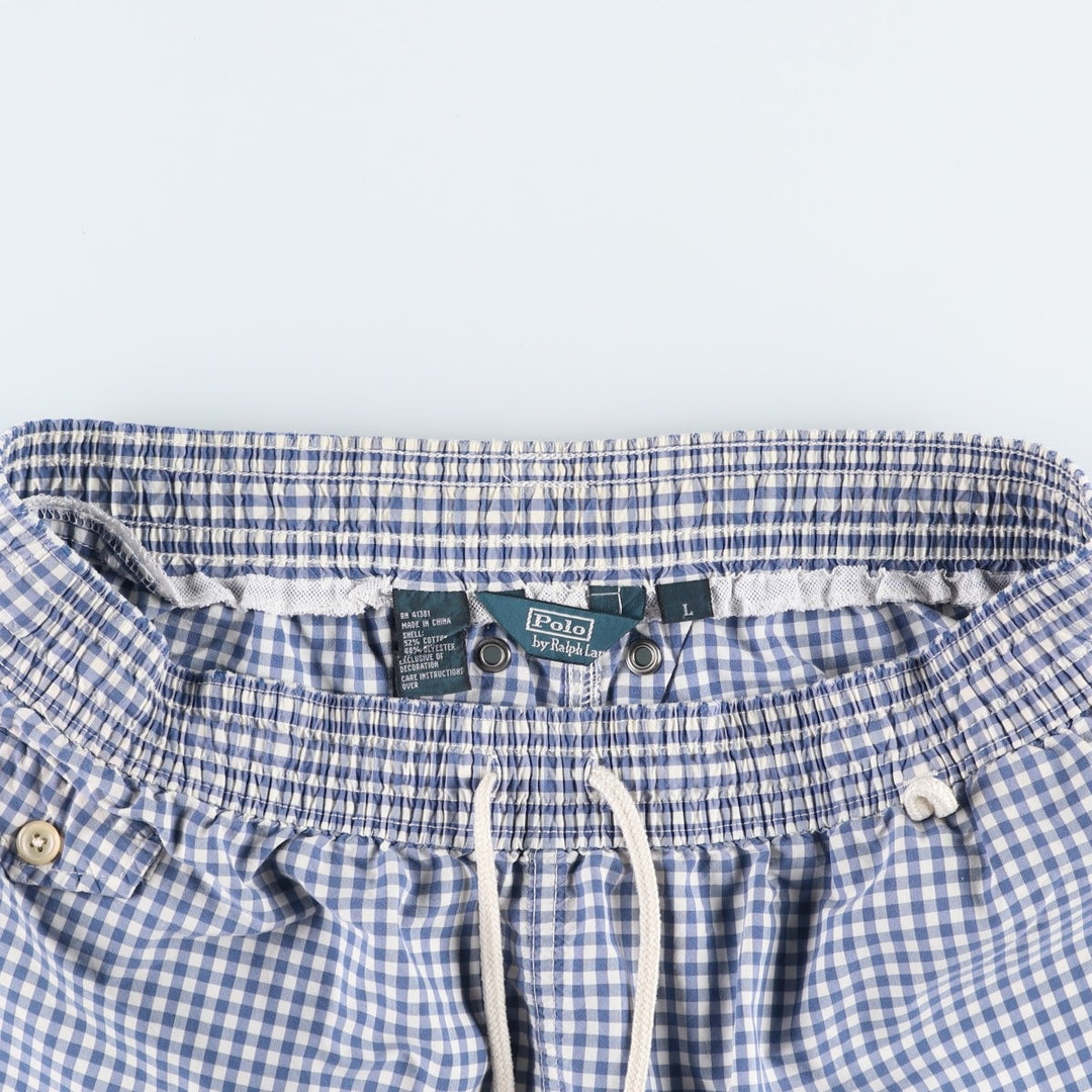Ralph Lauren POLO by Ralph Lauren Check Pattern Gingham Check Swim Shorts (Men's Size L) cotton blue type Vintage Second Hand