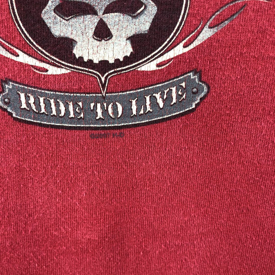 2000'S Harley-Davidson Skull Pattern Fire Pattern Tribal Motorcycle Long-Sleeve T-Shirt (Men's Size M) unclear red type Vintage Second Hand