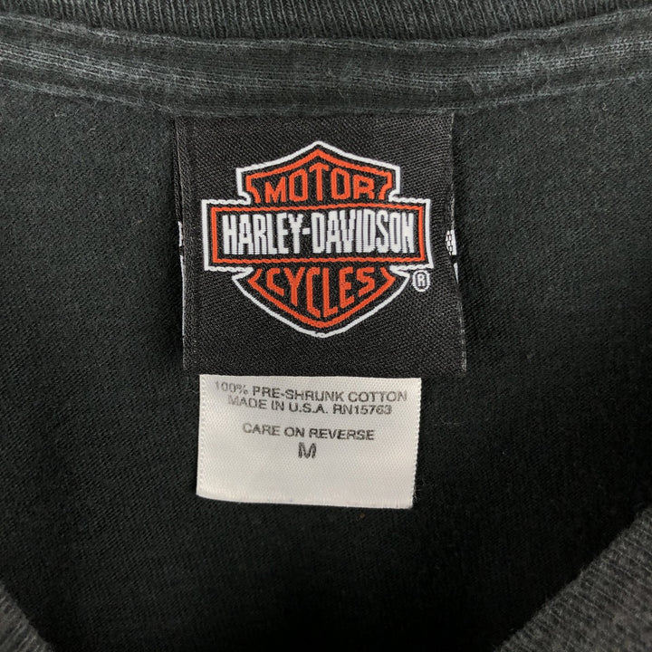 2000'S Harley-Davidson Skull Pattern Fire Pattern Motorcycle Long-Sleeve T-Shirt, Made in USA, Men's Size M (approx.) cotton black type Vintage Second Hand