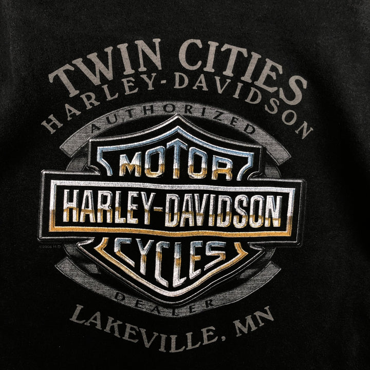 2000'S Harley-Davidson Skull Pattern Fire Pattern Motorcycle Long-Sleeve T-Shirt, Made in USA, Men's Size M (approx.) cotton black type Vintage Second Hand