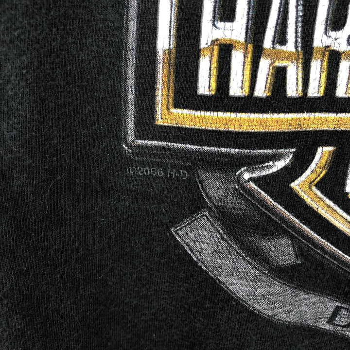 2000'S Harley-Davidson Skull Pattern Fire Pattern Motorcycle Long-Sleeve T-Shirt, Made in USA, Men's Size M (approx.) cotton black type Vintage Second Hand
