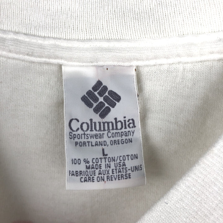 90'S Columbia Short-Sleeve Printed T-Shirt, Made in USA, Men's Size L (Equivalent), Vintage cotton white type Vintage Second Hand