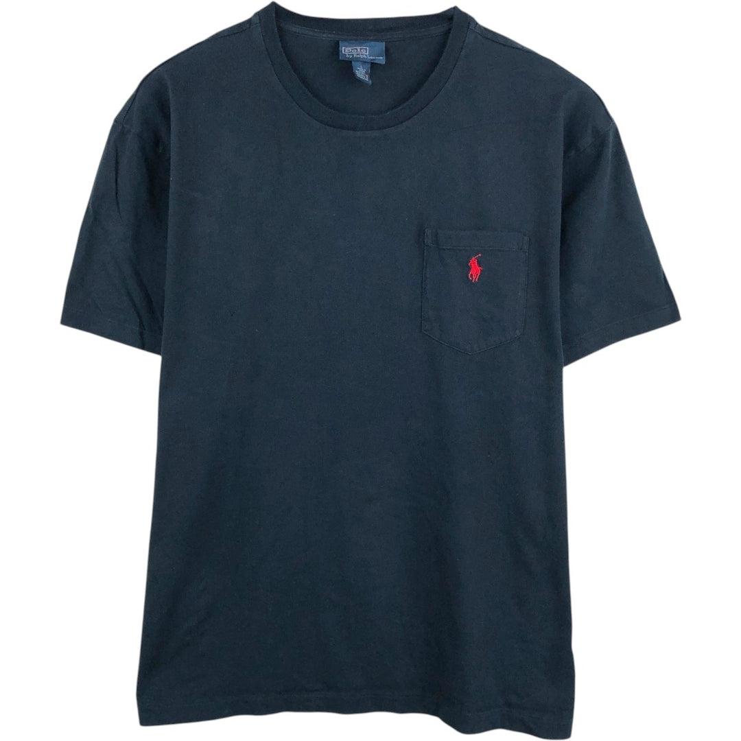 Ralph Lauren POLO by Ralph Lauren Short Sleeve One Point Logo Pocket T-Shirt Men's L cotton navy blue type Vintage Second Hand