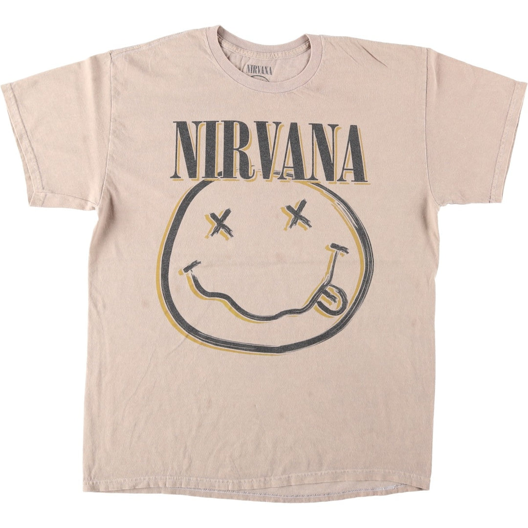 NIRVANA Nirvana Band T-shirt, Band T, Men's L size cotton Beige type Vintage Second Hand