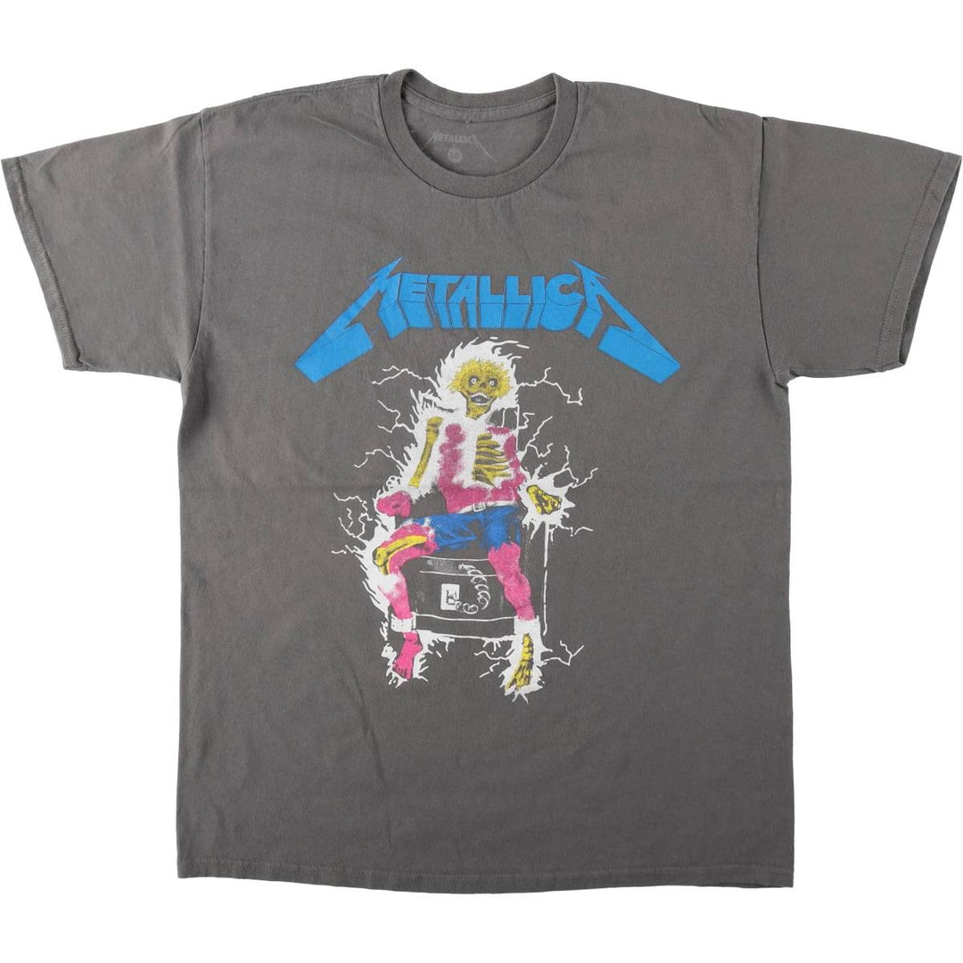 METALLICA Skull Pattern Band T-shirt Band Tee Men's L size cotton gray type Vintage Second Hand