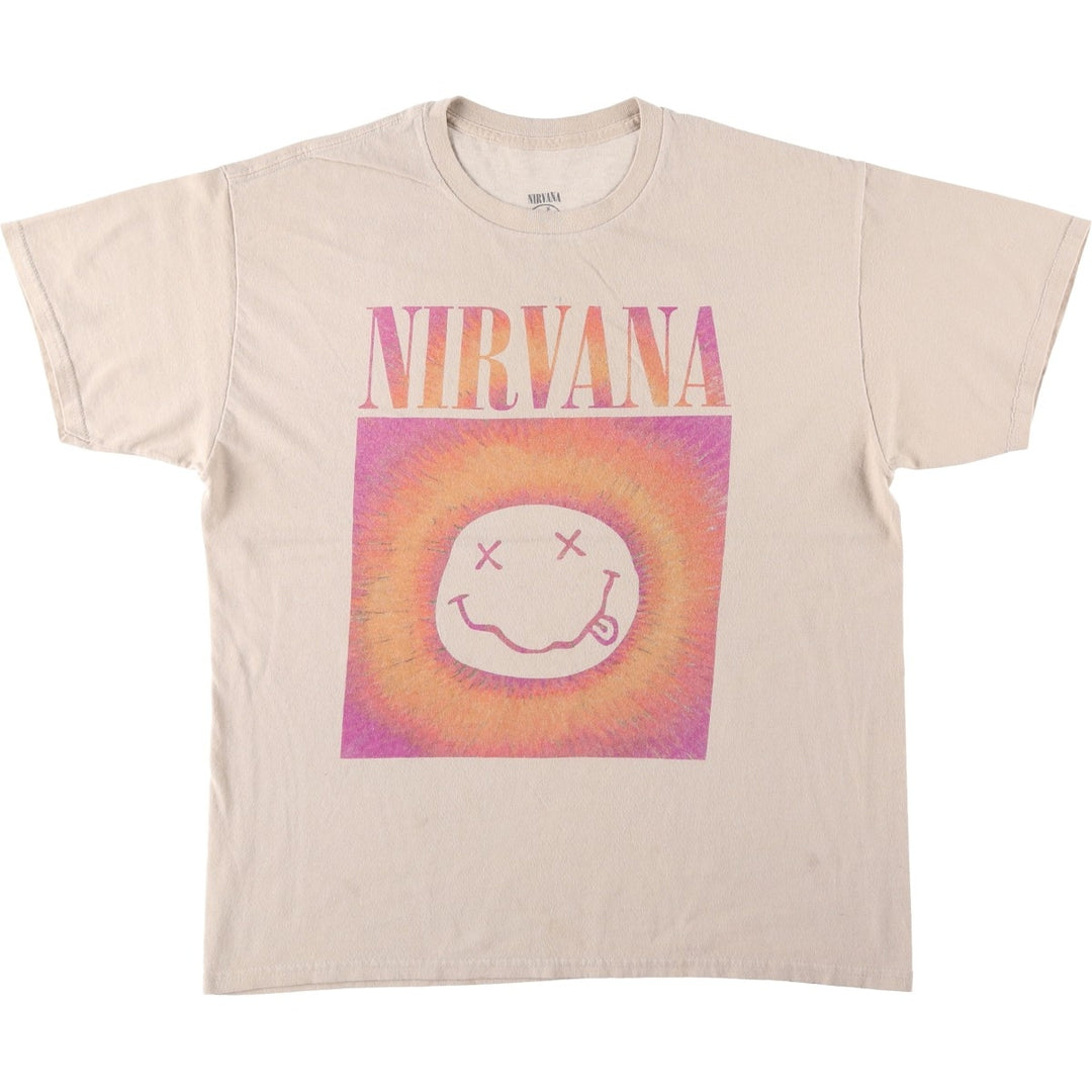 NIRVANA Nirvana Band T-shirt, Band T, Men's L size cotton Beige type Vintage Second Hand