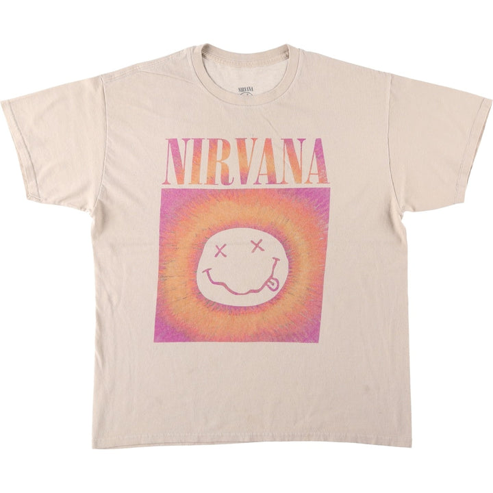 NIRVANA Nirvana Band T-shirt, Band T, Men's L size cotton Beige type Vintage Second Hand