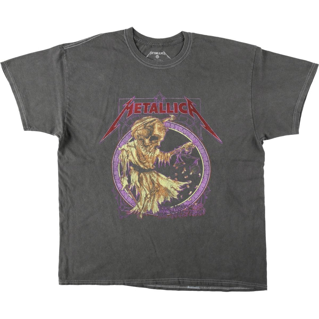 METALLICA Skull Pattern Band T-shirt Band Tee Men's L size cotton gray type Vintage Second Hand