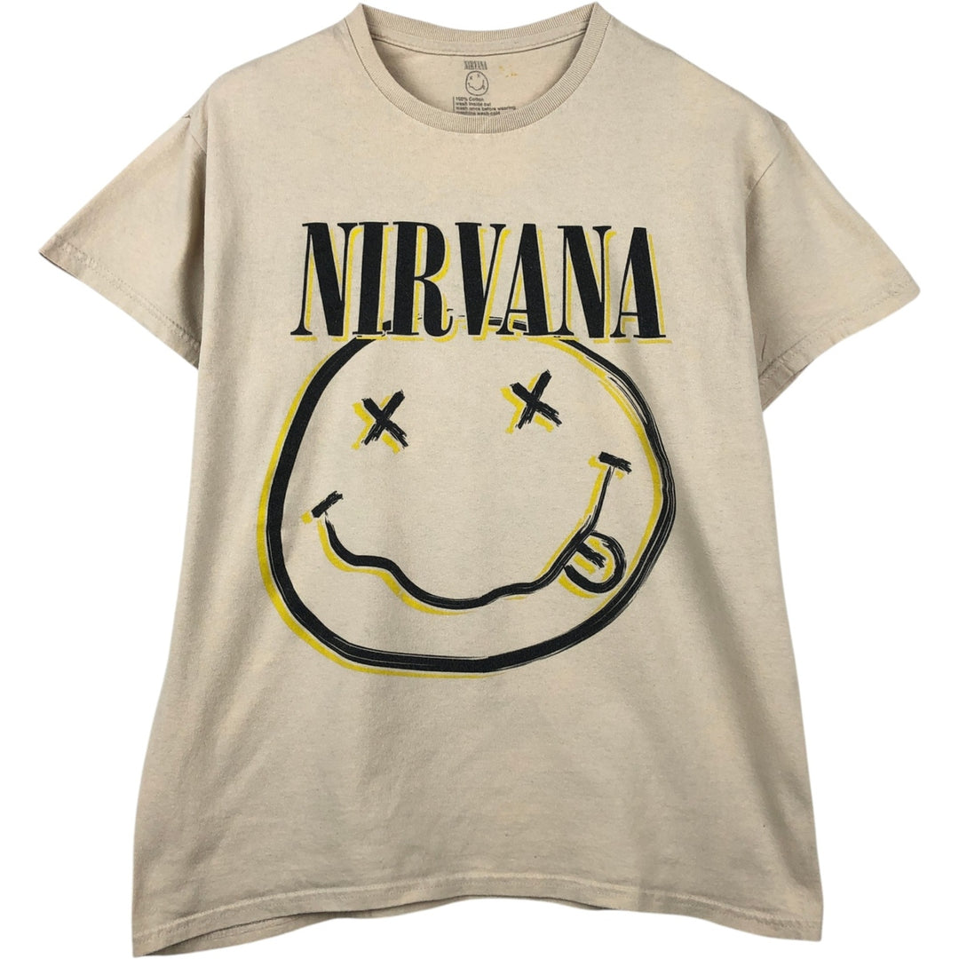 NIRVANA Nirvana Band T-shirt, Band T, Men's M size cotton Beige type Vintage Second Hand