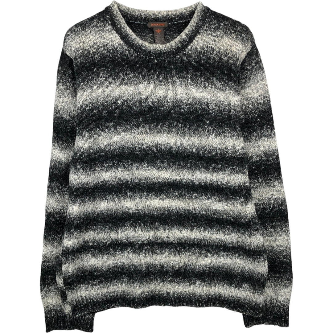 Dockers striped pattern cotton knit sweater, men's size L (equivalent), crew neck. cotton black type Vintage Second Hand