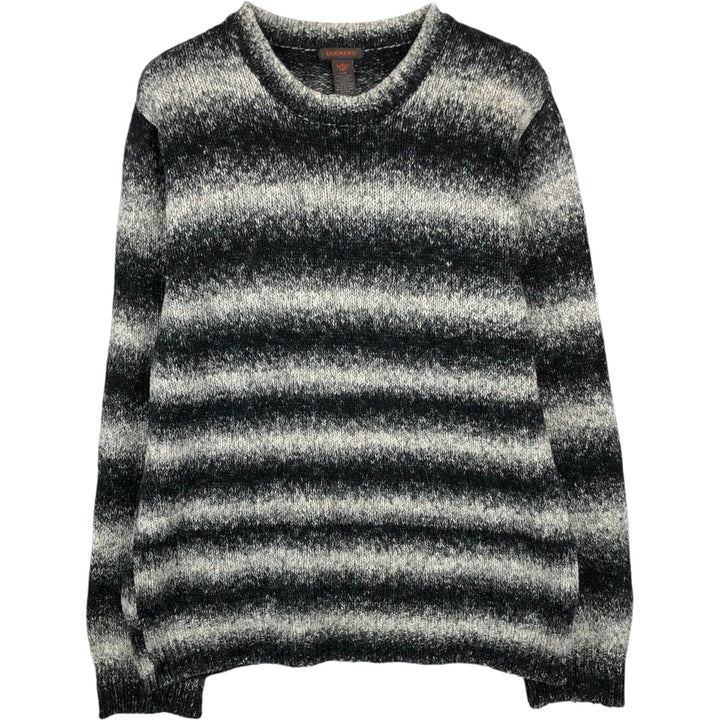 Dockers striped pattern cotton knit sweater, men's size L (equivalent), crew neck. cotton black type Vintage Second Hand