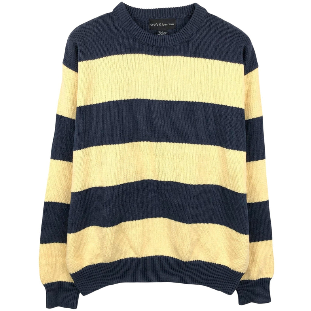 Craft and Barrow Border Pattern Cotton Knit Sweater, Men's Size L cotton unbleached Vintage Second Hand