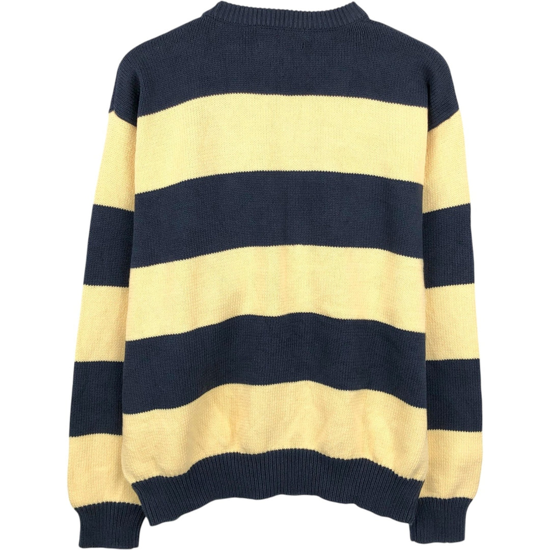 Craft and Barrow Border Pattern Cotton Knit Sweater, Men's Size L cotton unbleached Vintage Second Hand