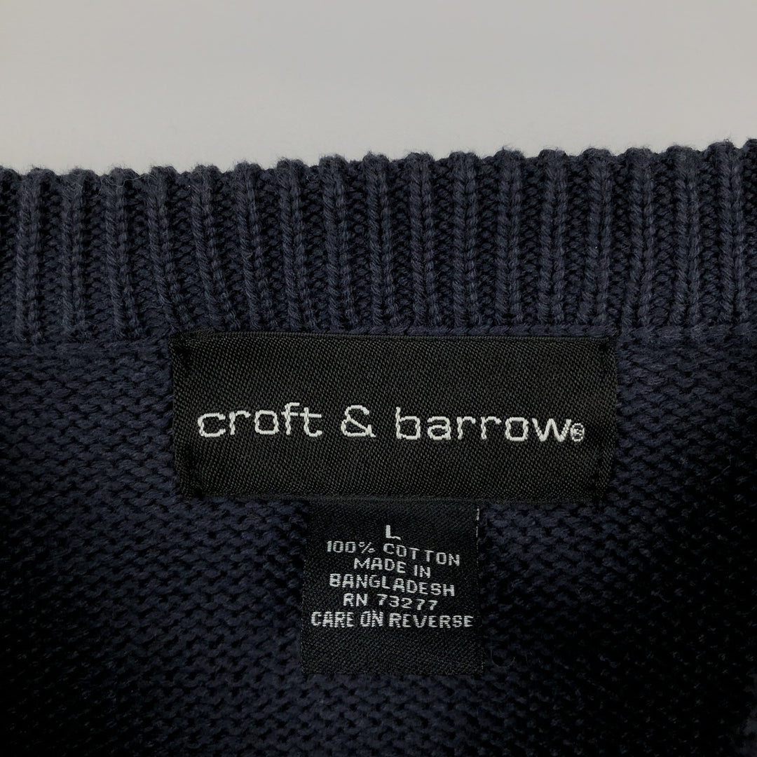 Craft and Barrow Border Pattern Cotton Knit Sweater, Men's Size L cotton unbleached Vintage Second Hand
