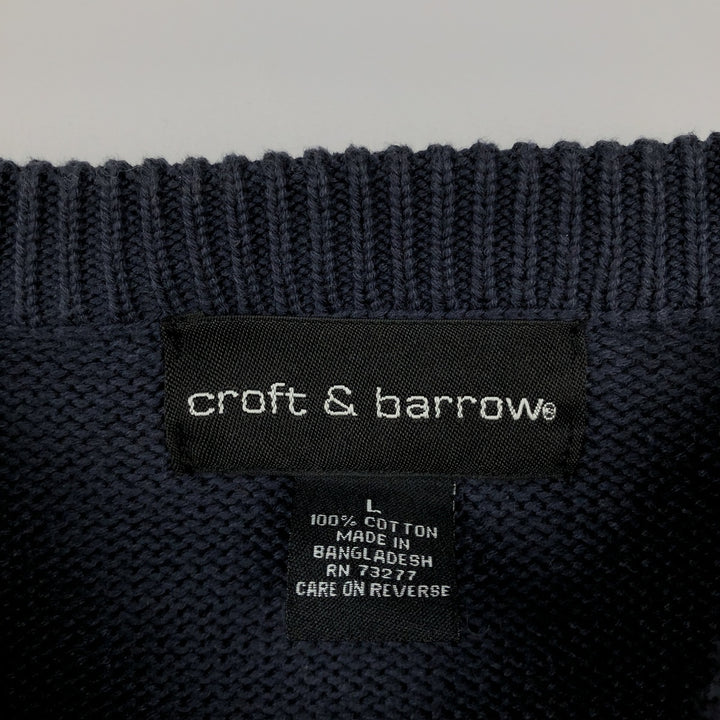 Craft and Barrow Border Pattern Cotton Knit Sweater, Men's Size L cotton unbleached Vintage Second Hand