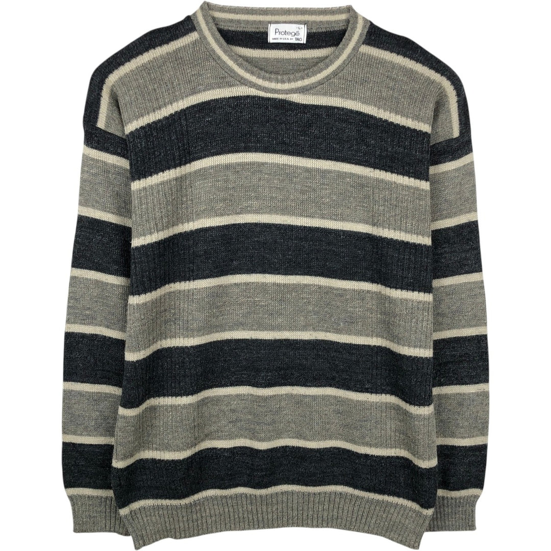 Protege Border Pattern Acrylic Knit Sweater, Made in USA, Men's Size L (approx.) acrylic gray type Vintage Second Hand