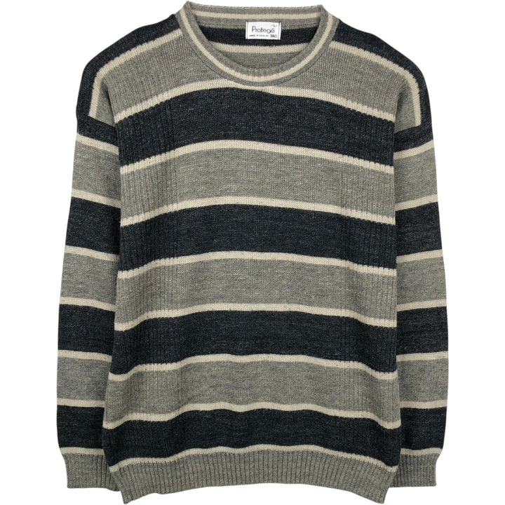 Protege Border Pattern Acrylic Knit Sweater, Made in USA, Men's Size L (approx.) acrylic gray type Vintage Second Hand