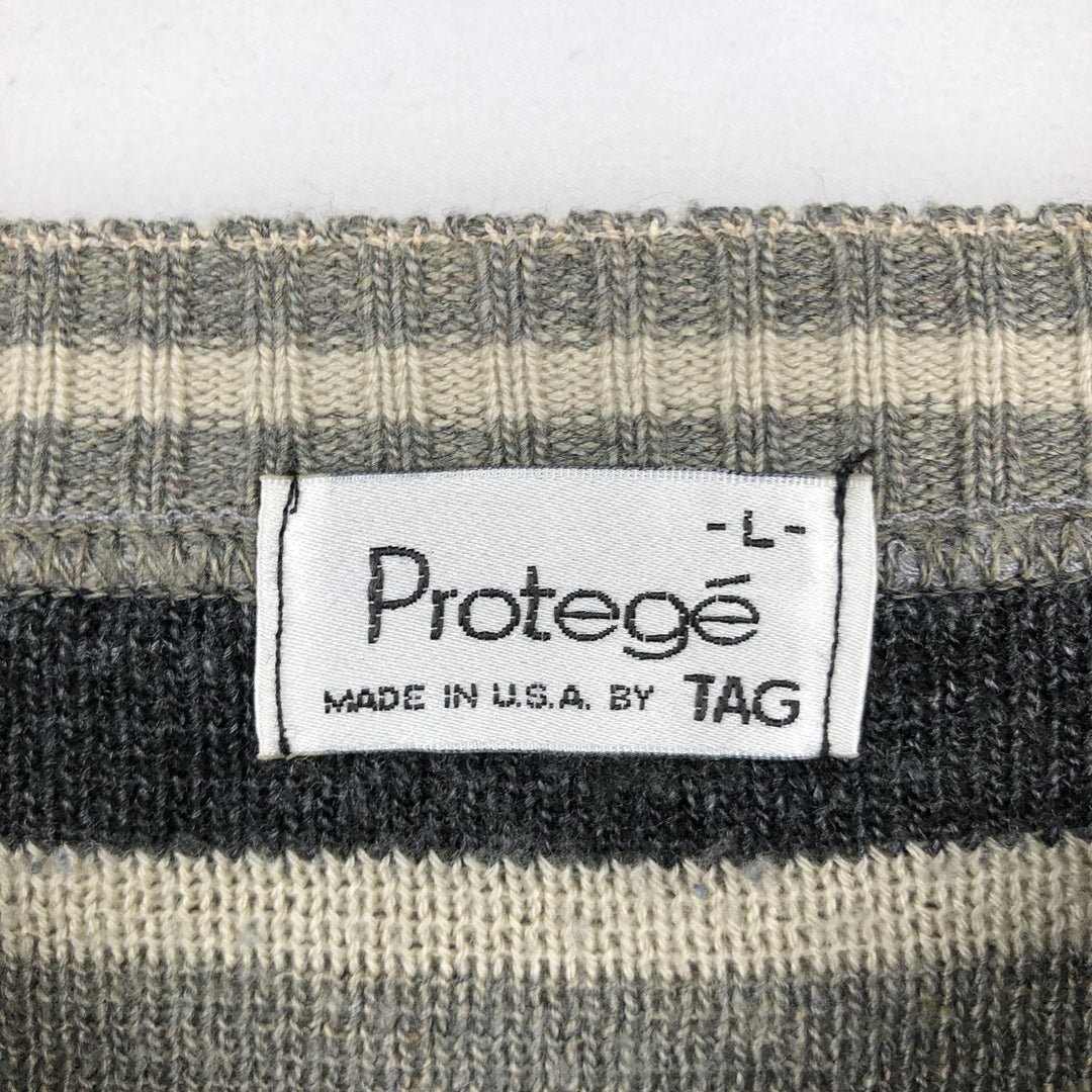 Protege Border Pattern Acrylic Knit Sweater, Made in USA, Men's Size L (approx.) acrylic gray type Vintage Second Hand