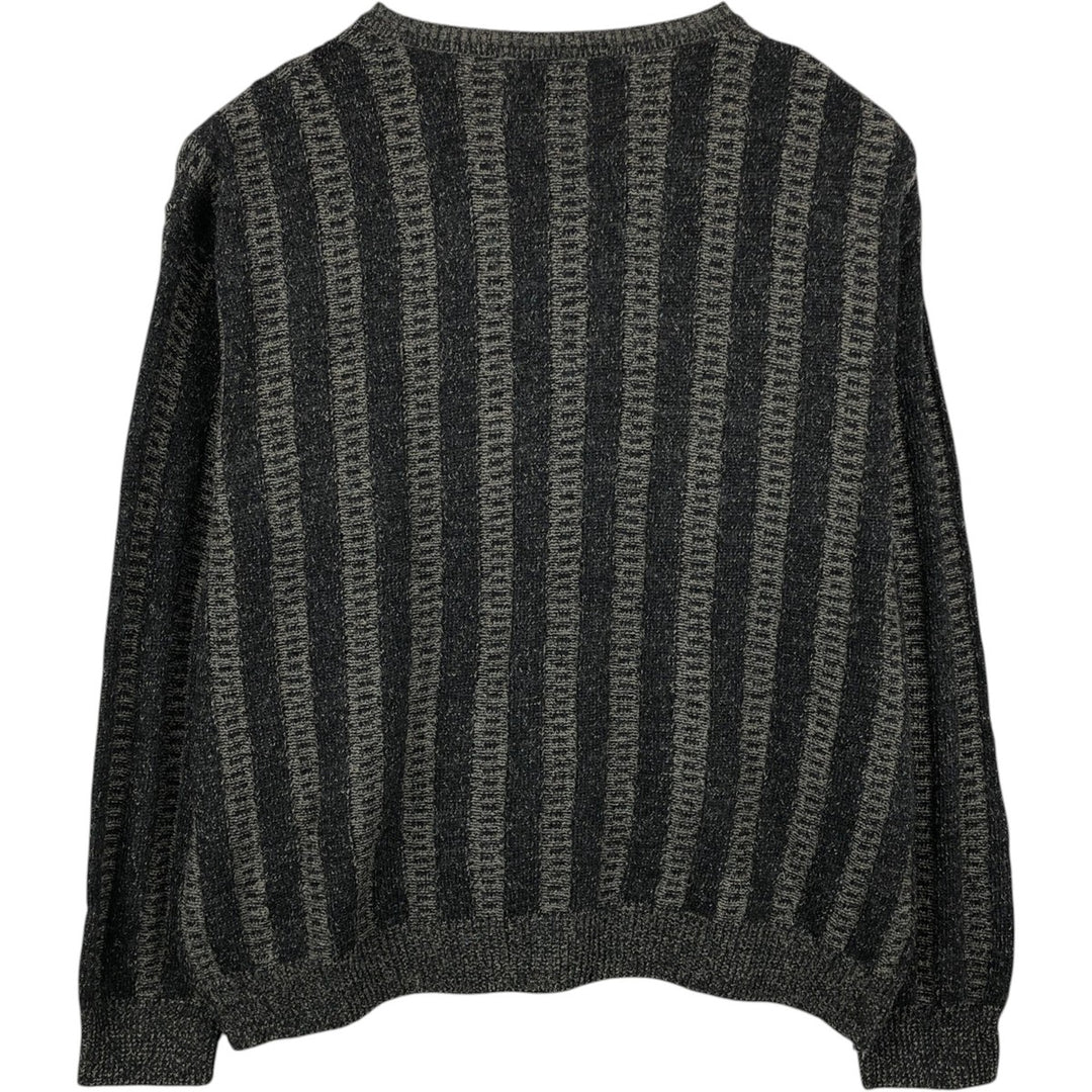 Big Size Tino Tinti Stripe Pattern Cable Knit V-Neck Sweater (Men's XXXL equivalent) unclear black type Vintage Second Hand