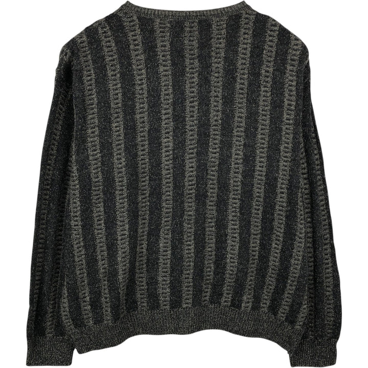 Big Size Tino Tinti Stripe Pattern Cable Knit V-Neck Sweater (Men's XXXL equivalent) unclear black type Vintage Second Hand