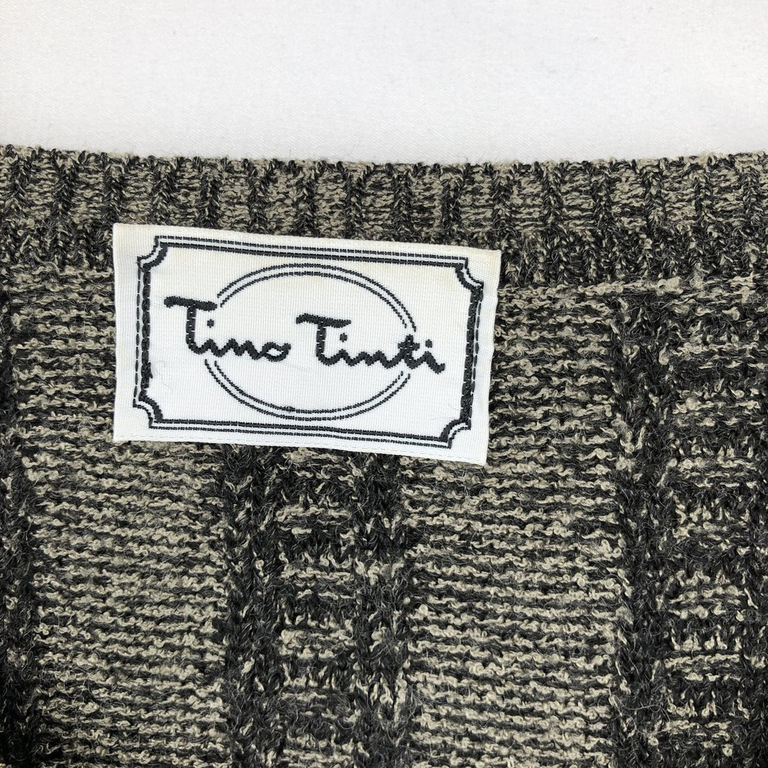 Big Size Tino Tinti Stripe Pattern Cable Knit V-Neck Sweater (Men's XXXL equivalent) unclear black type Vintage Second Hand