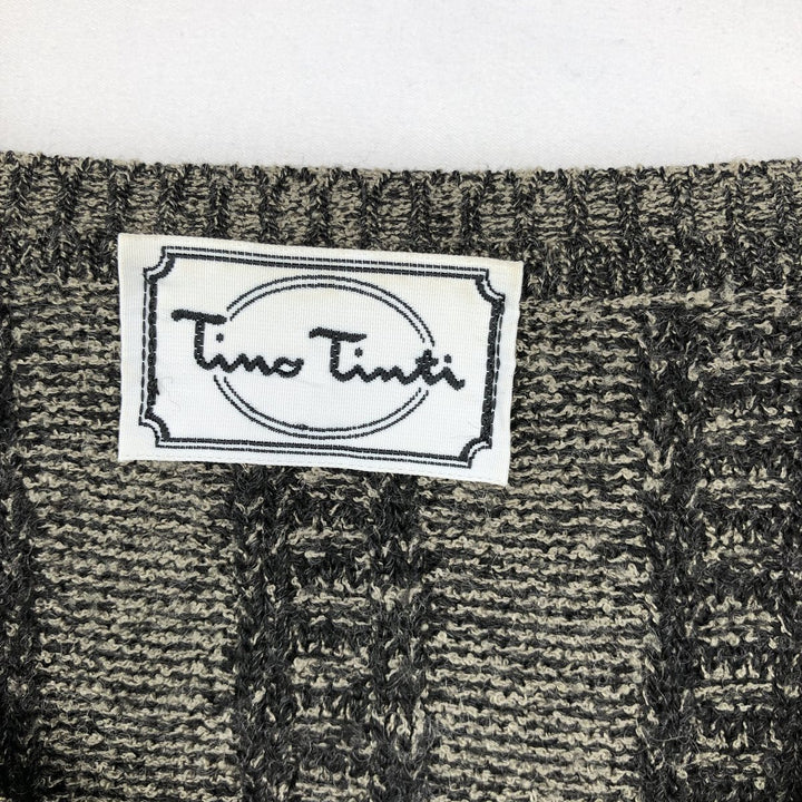 Big Size Tino Tinti Stripe Pattern Cable Knit V-Neck Sweater (Men's XXXL equivalent) unclear black type Vintage Second Hand