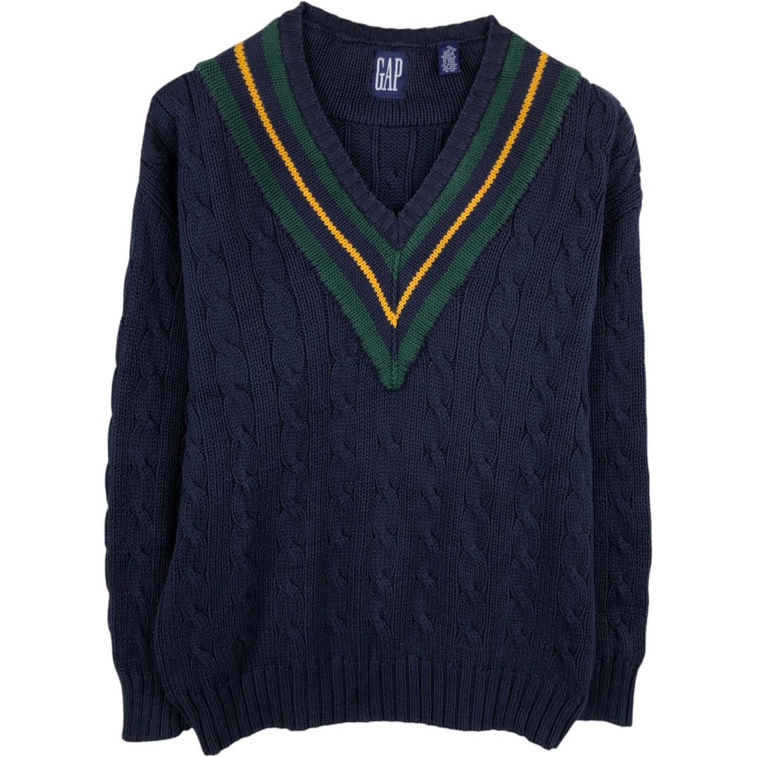 90'S GAP Old Gap Cable Knit V-Neck Cotton Tilden Knit Sweater, Men's Size M (approx.), Vintage cotton navy blue type Vintage Second Hand