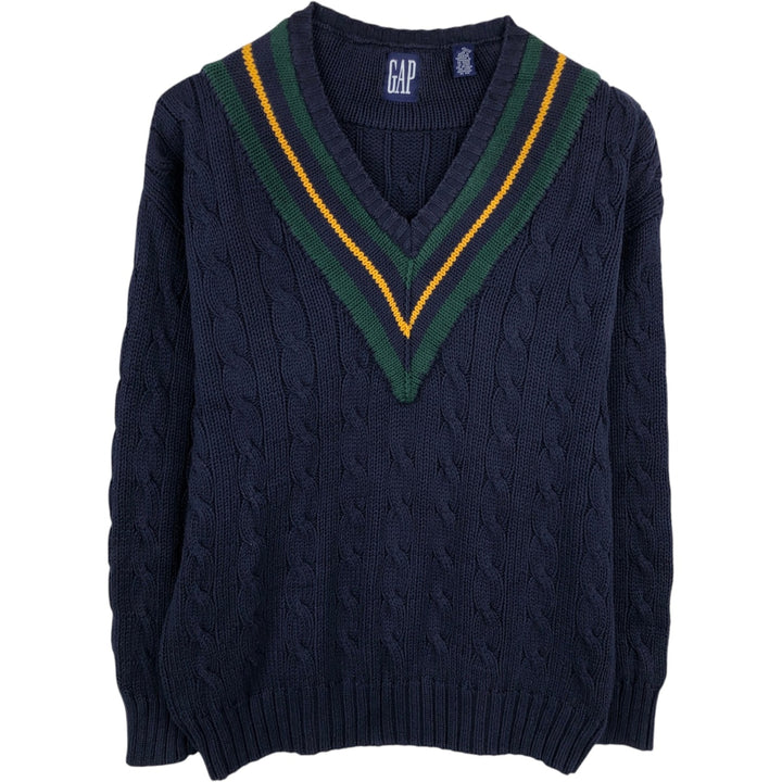 90'S GAP Old Gap Cable Knit V-Neck Cotton Tilden Knit Sweater, Men's Size M (approx.), Vintage cotton navy blue type Vintage Second Hand