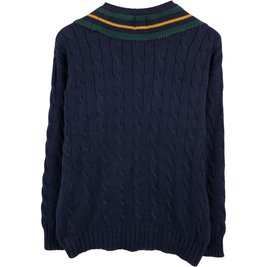 90'S GAP Old Gap Cable Knit V-Neck Cotton Tilden Knit Sweater, Men's Size M (approx.), Vintage cotton navy blue type Vintage Second Hand